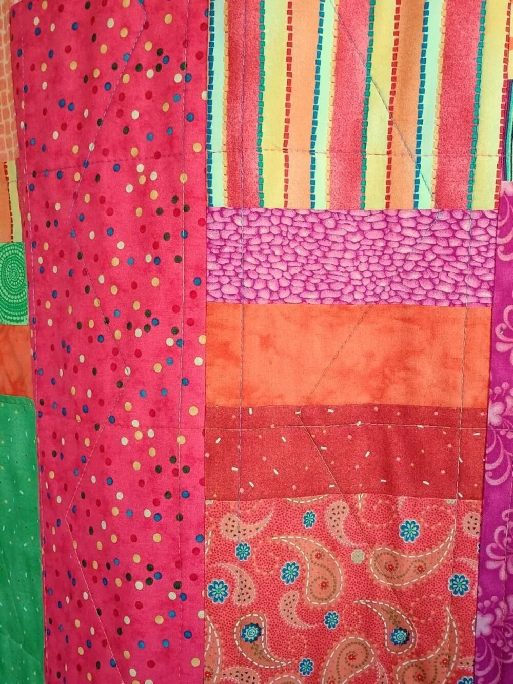 🩷    BNWT HANDMADE COTTON QUILT MODERN COLORFUL ORANGE GREEN YELLOW 48